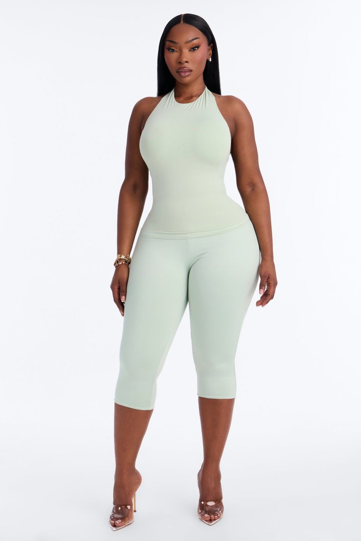 Second Skin Bra Pad Sleeveless Halter Top - Mint