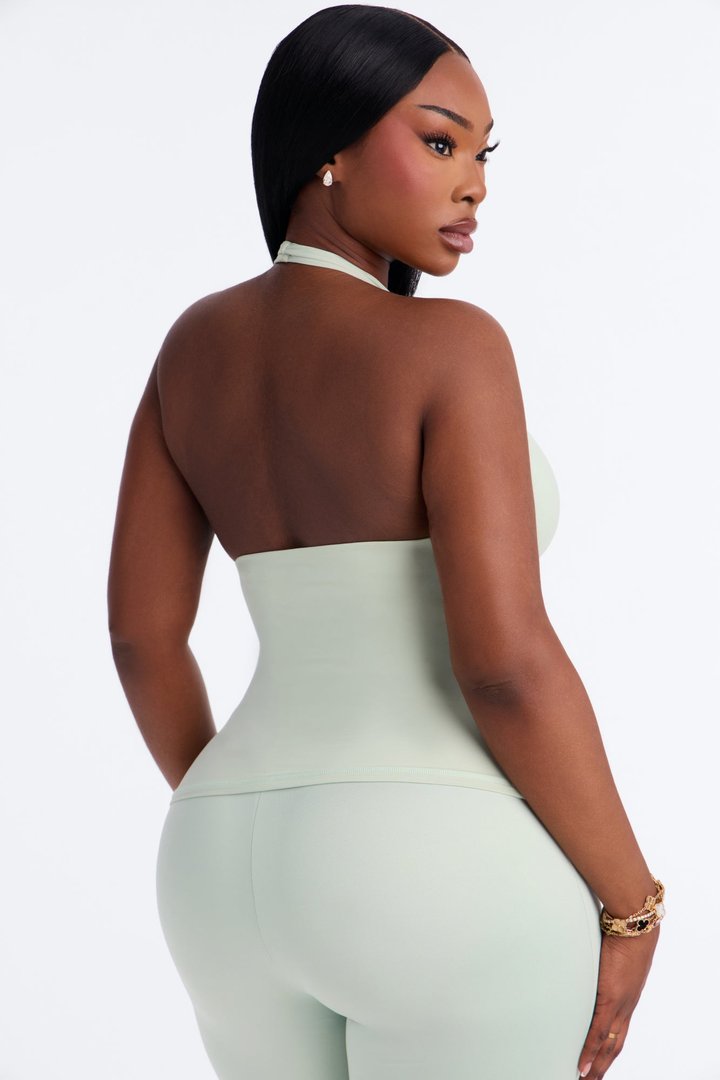 Second Skin Bra Pad Sleeveless Halter Top - Mint