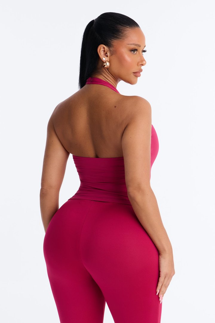 Second Skin Bra Pad Sleeveless Halter Top - Raspberry