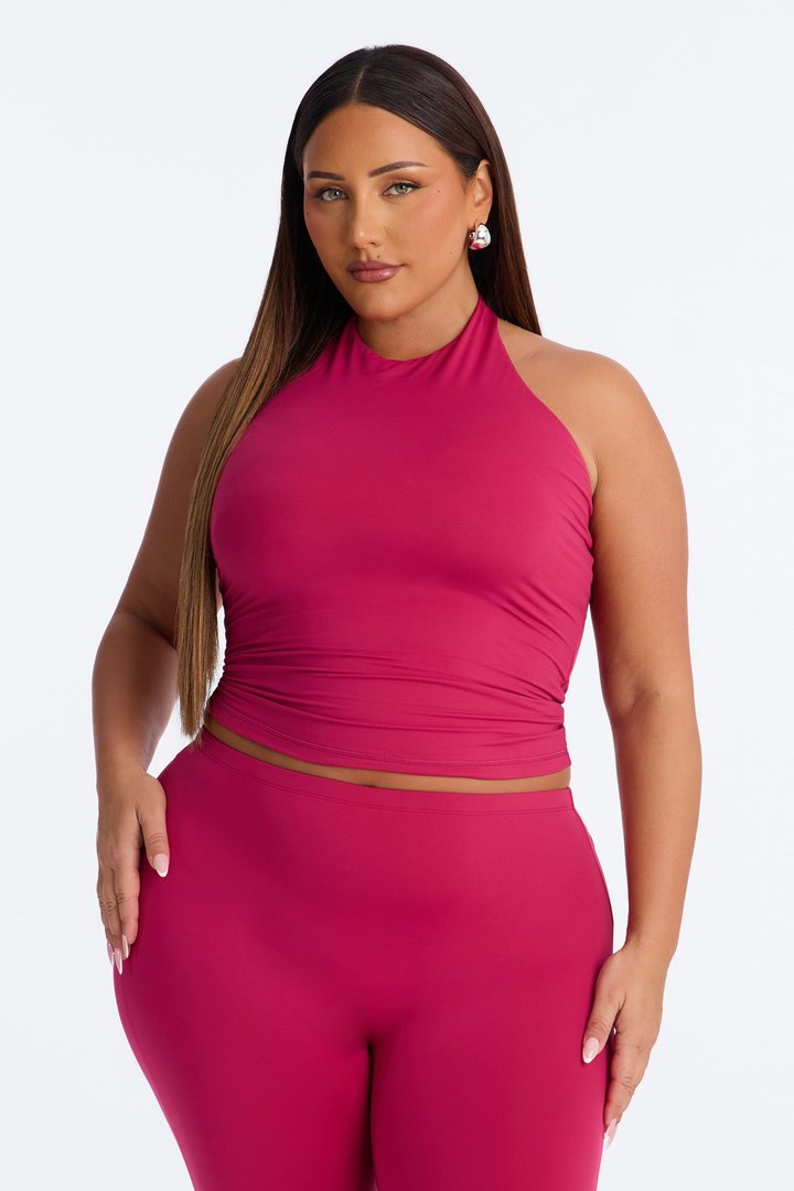Second Skin Bra Pad Sleeveless Halter Top - Raspberry