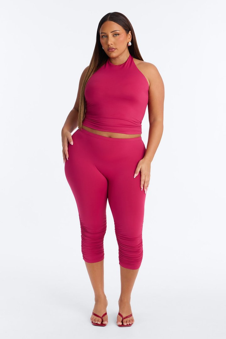 Second Skin Bra Pad Sleeveless Halter Top - Raspberry