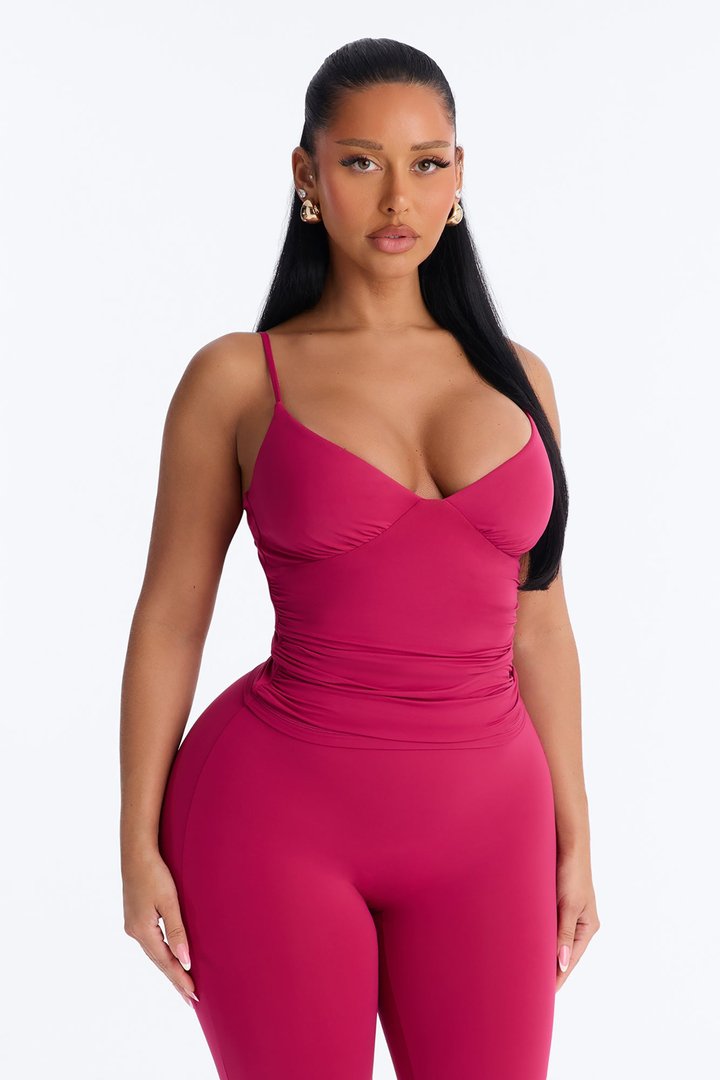 Second Skin Bra Pad V Neck Cami - Raspberry