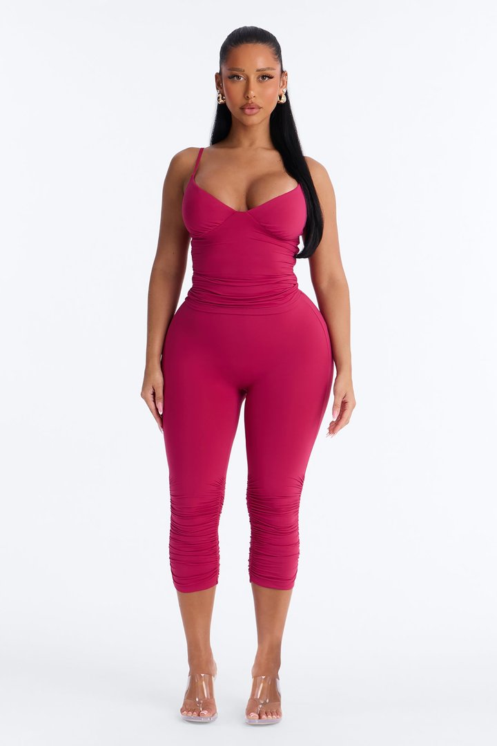 Second Skin Bra Pad V Neck Cami - Raspberry
