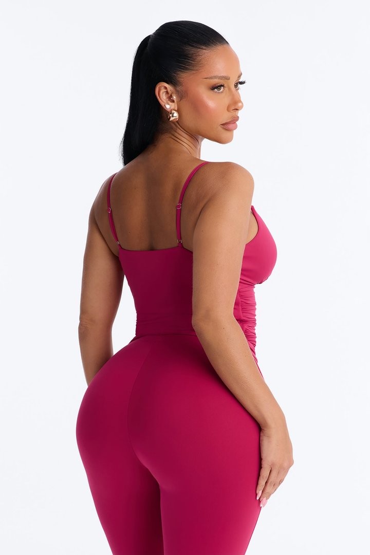 Second Skin Bra Pad V Neck Cami - Raspberry