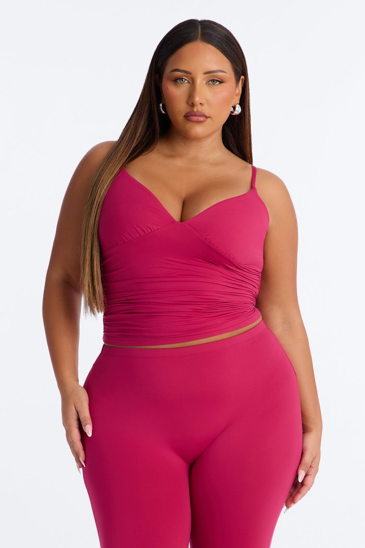 Second Skin Bra Pad V Neck Cami - Raspberry