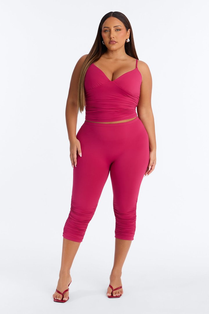 Second Skin Bra Pad V Neck Cami - Raspberry