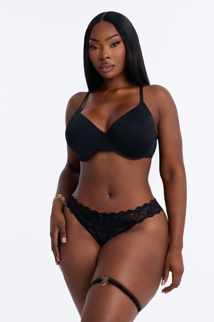 Ciela Satin Lace Cheeky Panty With Garter - Black
