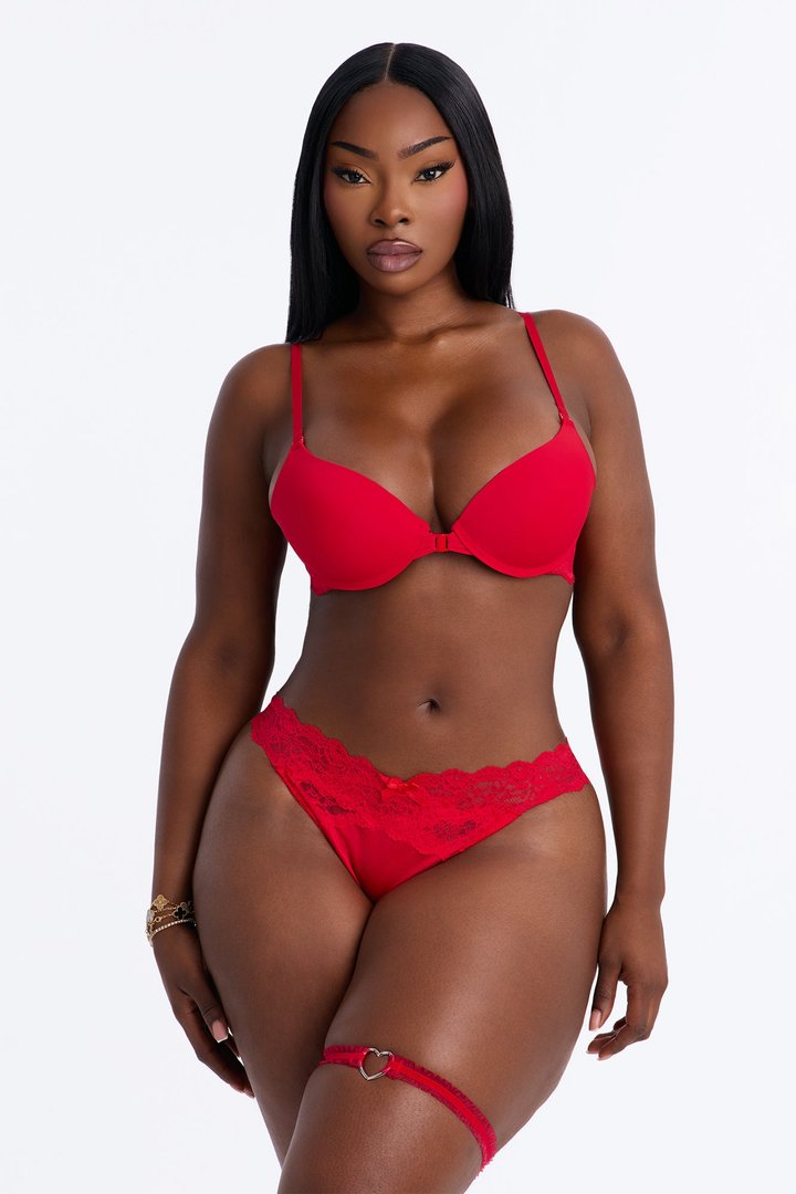 Ciela Satin Lace Cheeky Panty With Garter - Red