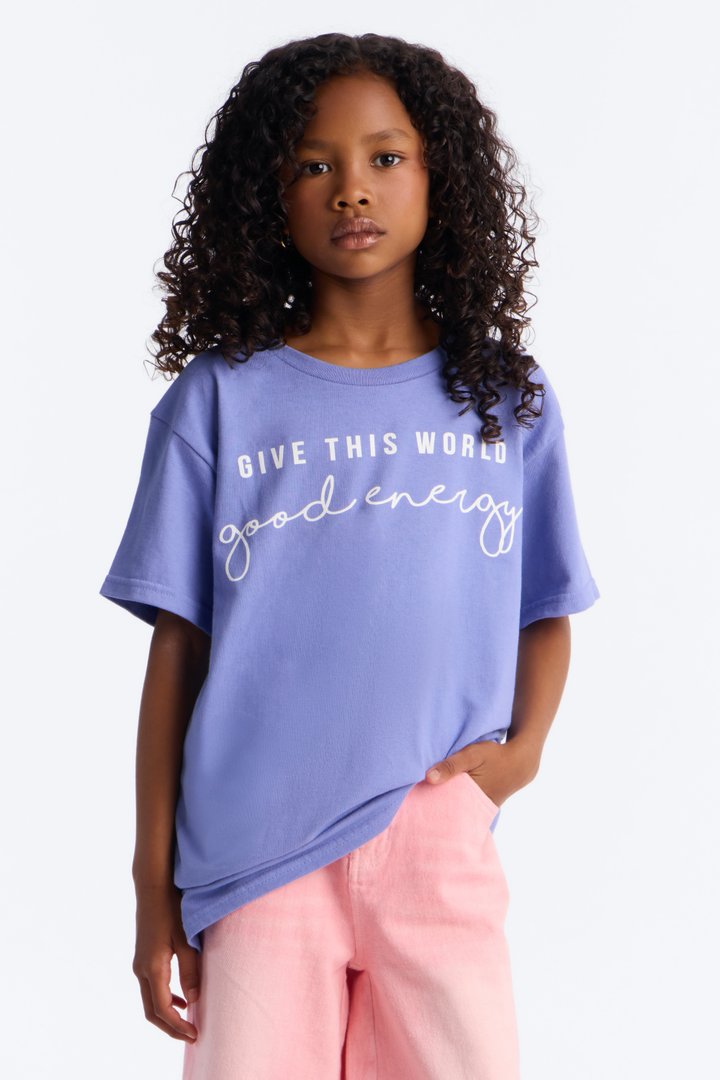 Mini Give This World Good Energy Short Sleeve Tee - Lavender
