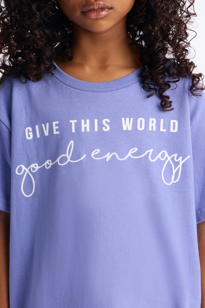 Mini Give This World Good Energy Short Sleeve Tee - Lavender
