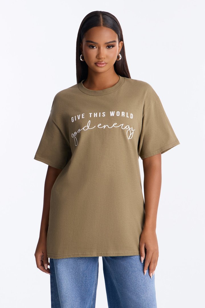 Give This World Good Energy Short Sleeve Tee - Olive