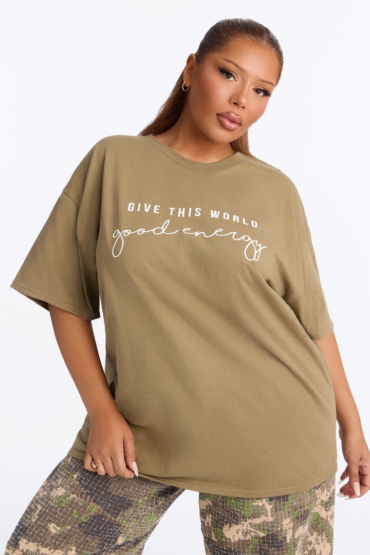 Give This World Good Energy Short Sleeve Tee - Olive