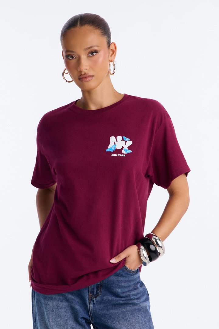 New York Butterfly Graphic Tshirt - Brick Red
