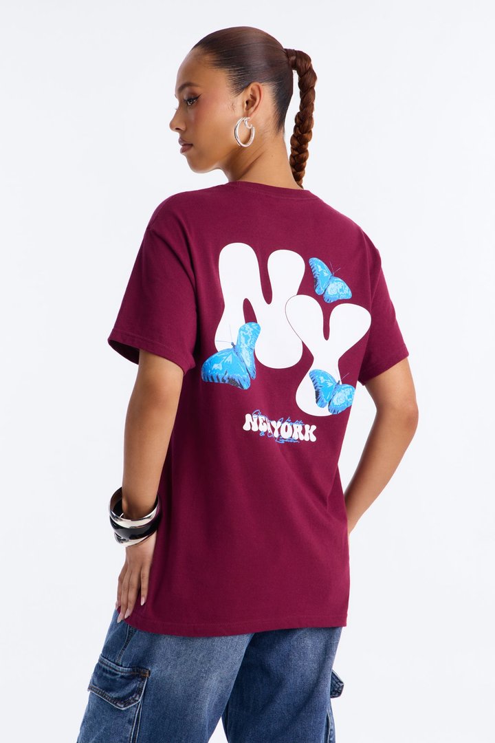 New York Butterfly Graphic Tshirt - Brick Red