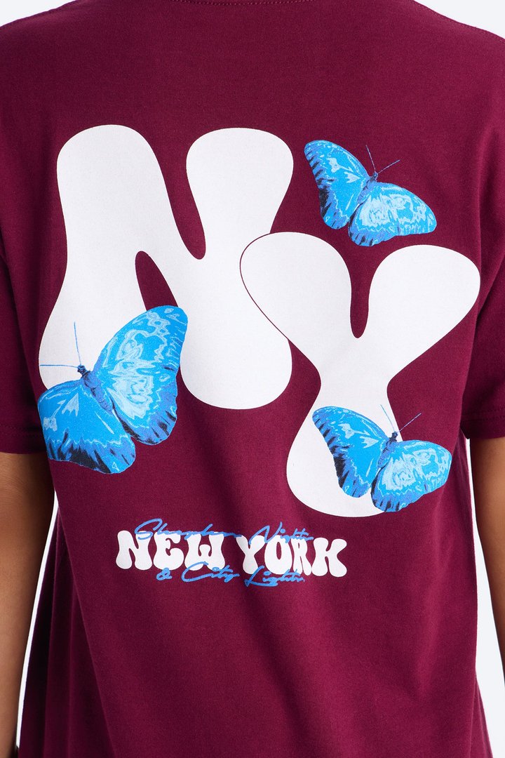 New York Butterfly Graphic Tshirt - Brick Red
