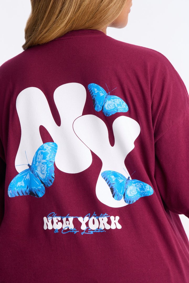 New York Butterfly Graphic Tshirt - Brick Red