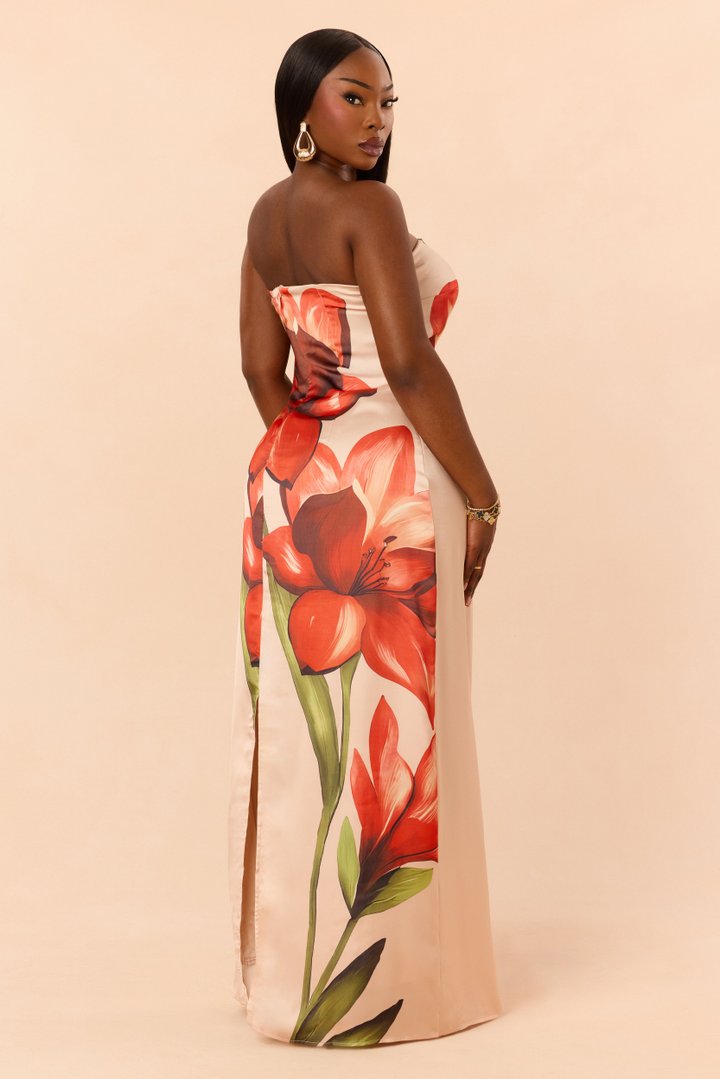 Camelia Satin Maxi Dress - Orange/combo
