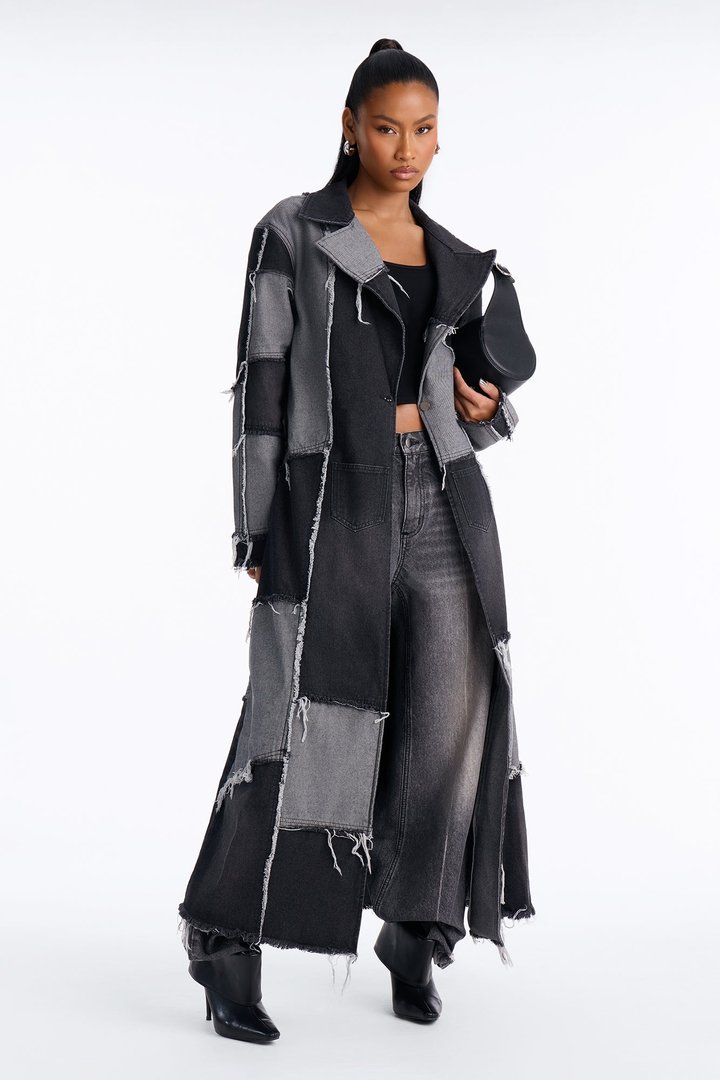 Don't Talk Loud Denim Coat - Black/combo