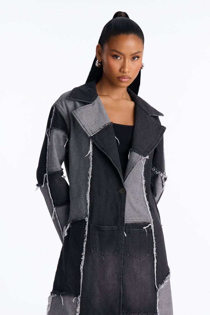 Don't Talk Loud Denim Coat - Black/combo