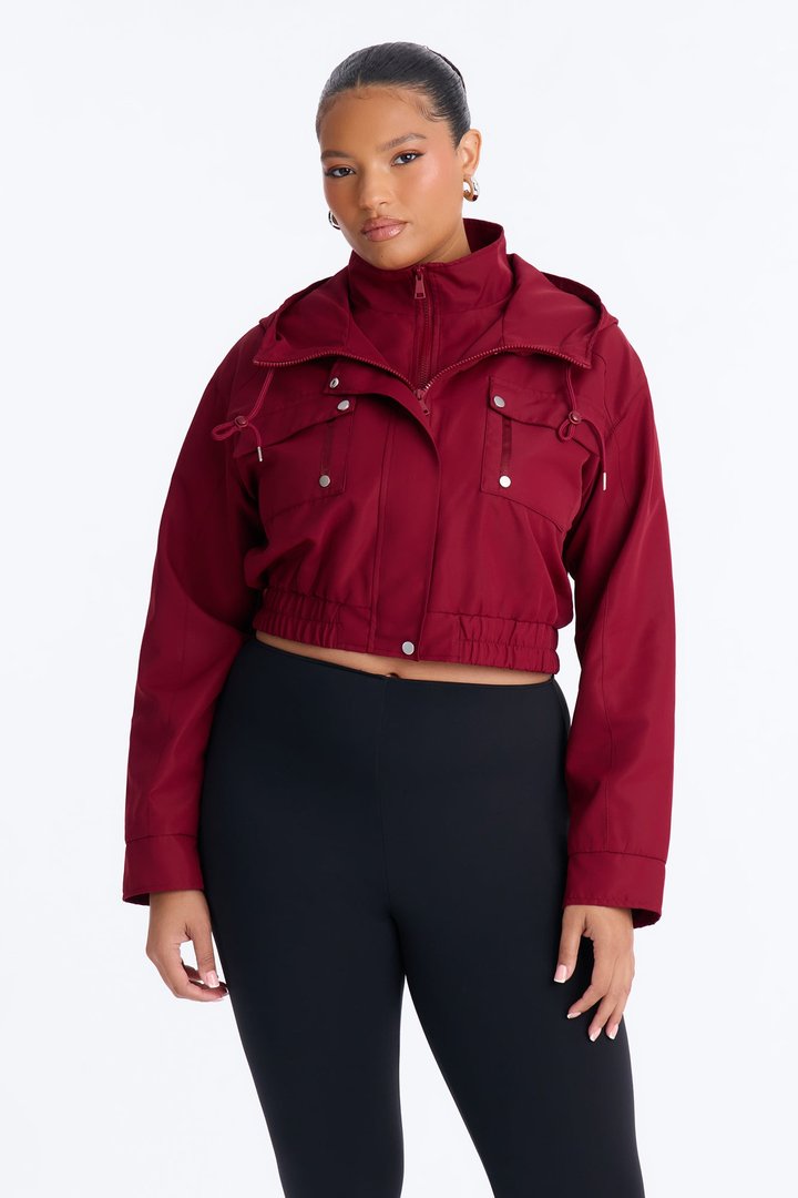 Kelsie Hooded Cropped Jacket - Burgundy