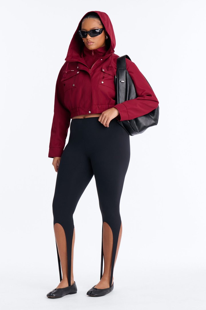 Kelsie Hooded Cropped Jacket - Burgundy