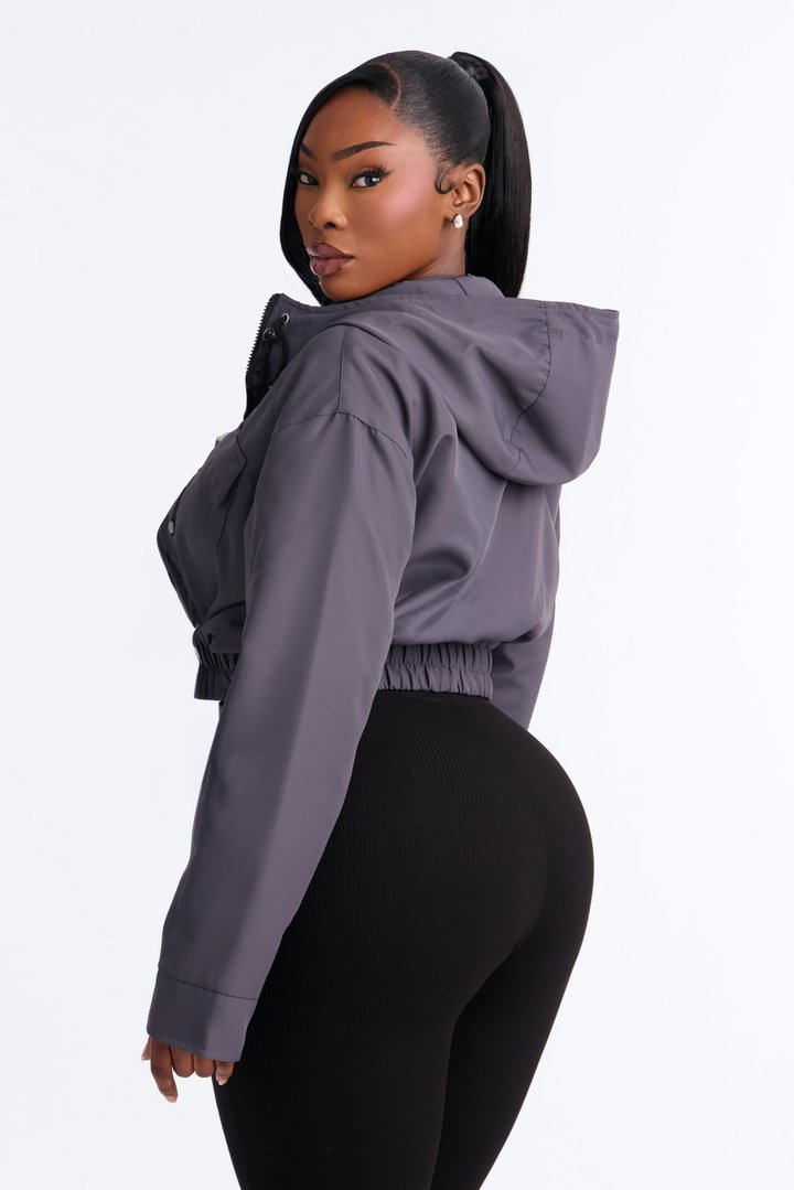 Kelsie Hooded Cropped Jacket - Charcoal
