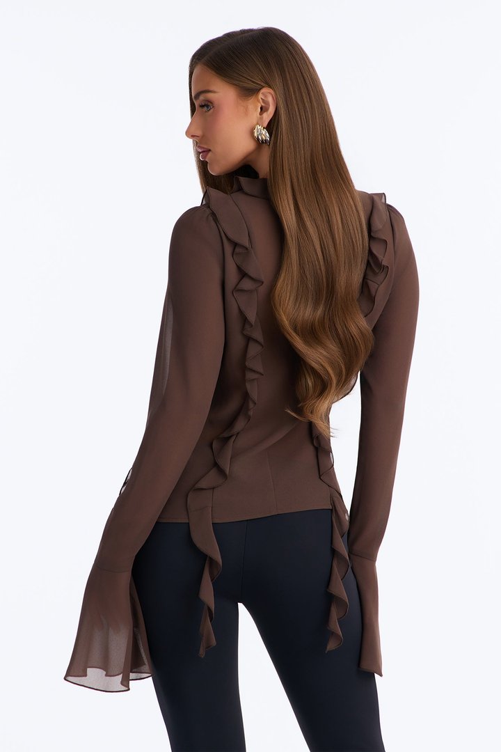 Proper Attitude Chiffon Flyaway Top - Chocolate