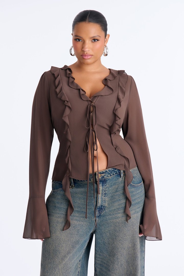 Proper Attitude Chiffon Flyaway Top - Chocolate