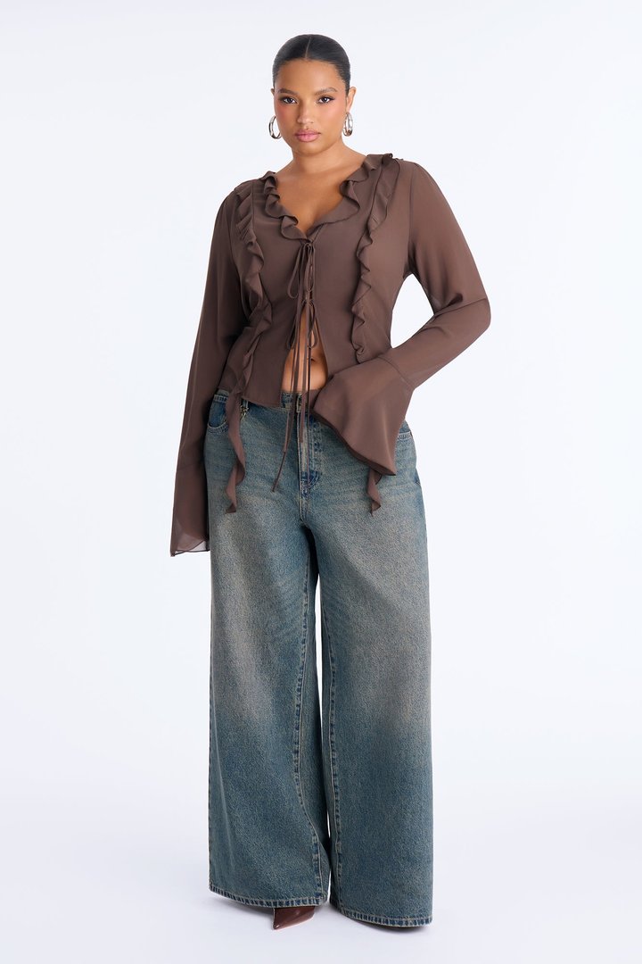 Proper Attitude Chiffon Flyaway Top - Chocolate