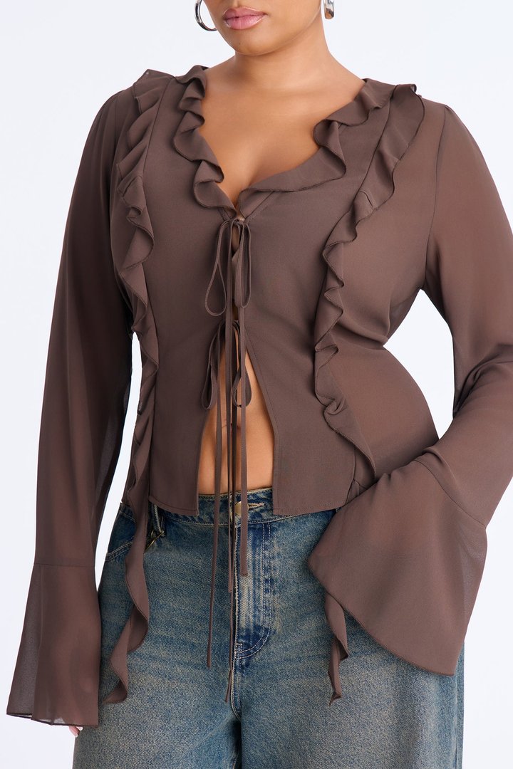 Proper Attitude Chiffon Flyaway Top - Chocolate