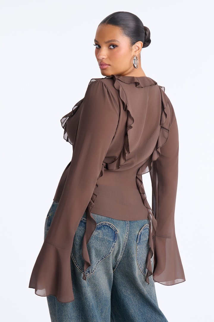 Proper Attitude Chiffon Flyaway Top - Chocolate