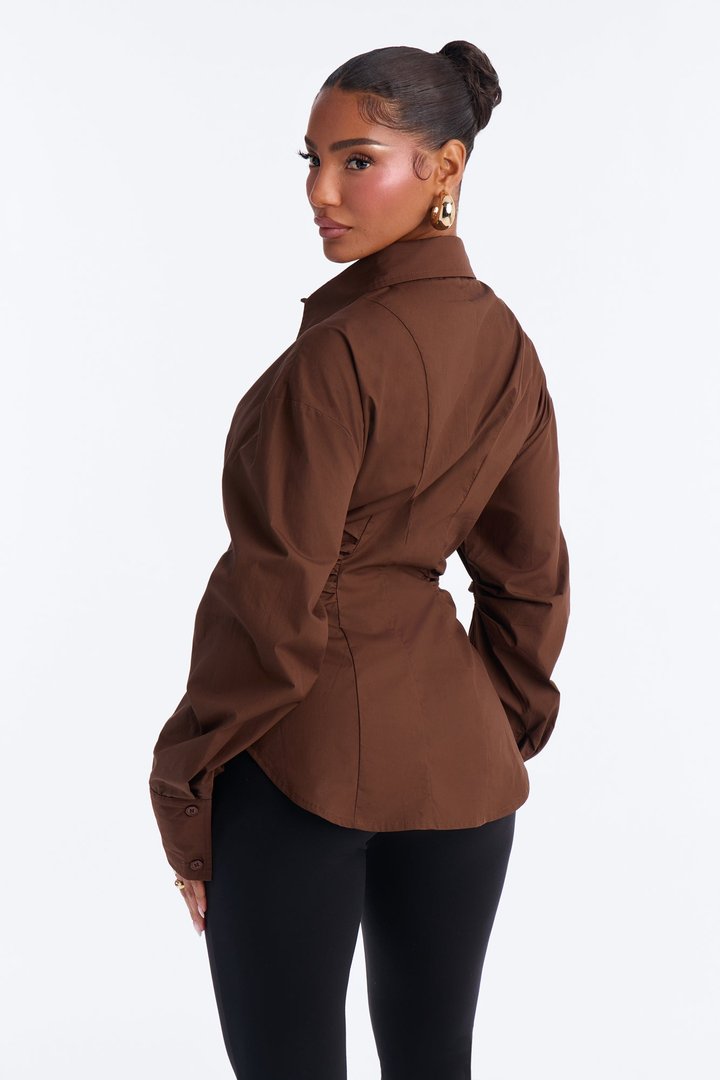Alaia Poplin Button Up Shirt - Chocolate