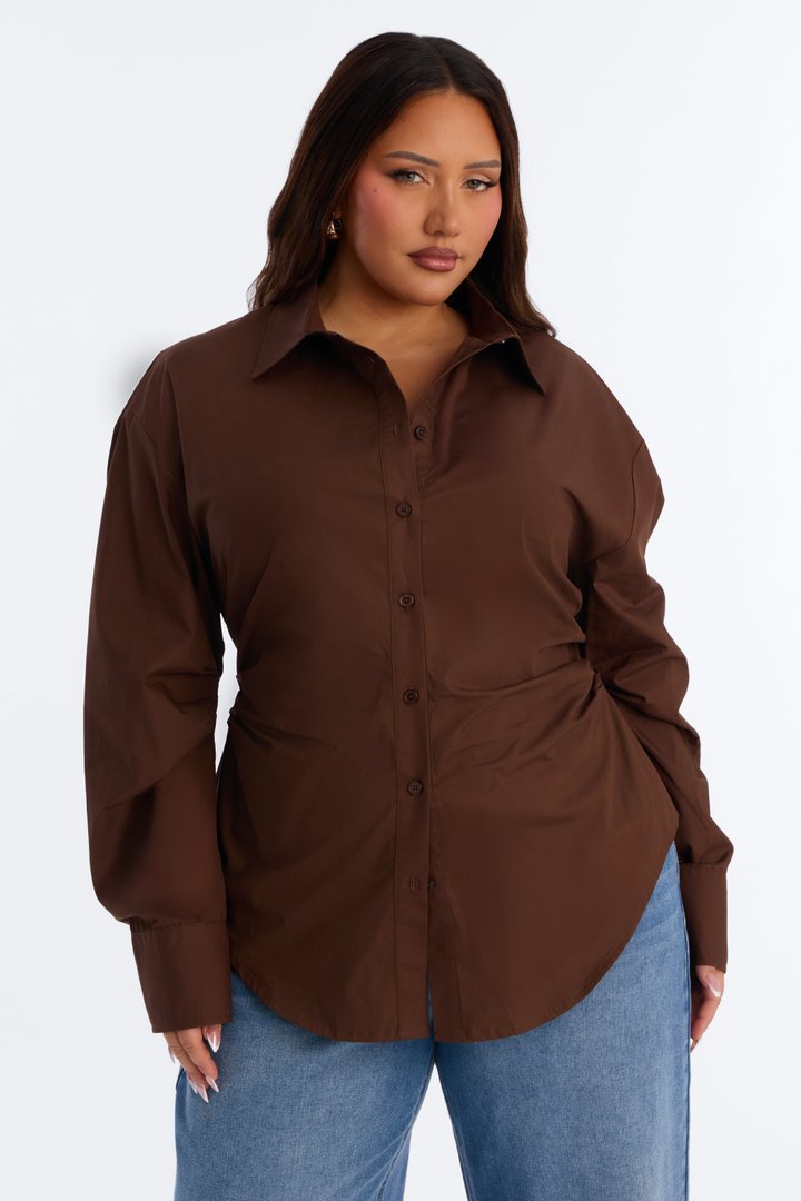 Alaia Poplin Button Up Shirt - Chocolate
