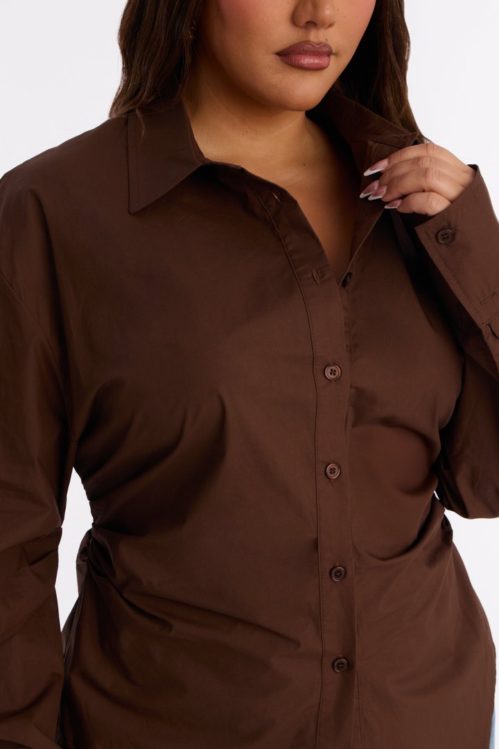 Alaia Poplin Button Up Shirt - Chocolate