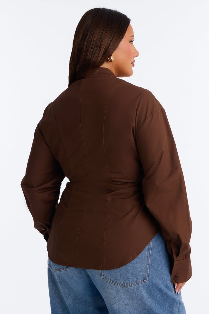 Alaia Poplin Button Up Shirt - Chocolate
