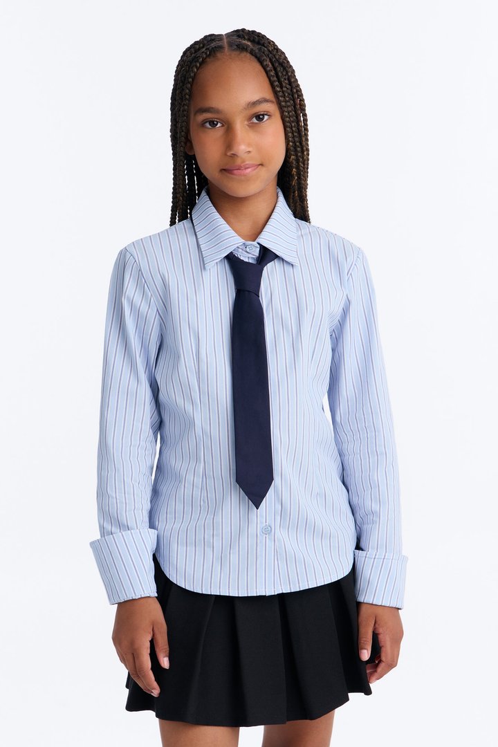 Mini Airee Striped 2 Piece Shirt And Tie - Blue/combo