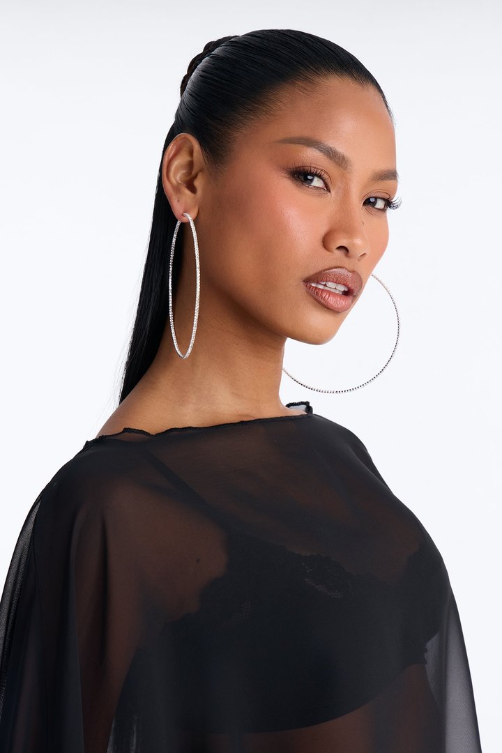 Party On Rhinestone Hoop Earrings - Silver
