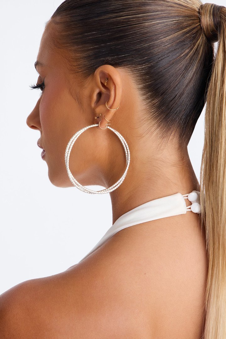 Pretty Sparkle Hoop Earrings - Silver
