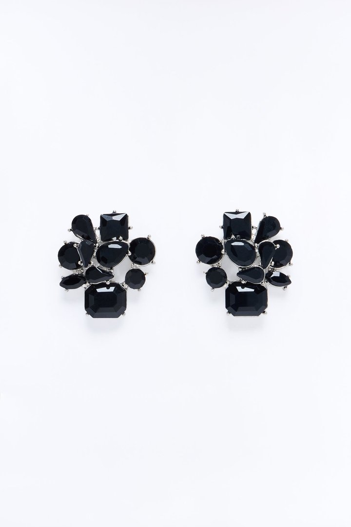 Rhinestone Cluster Stud Earrings - Black
