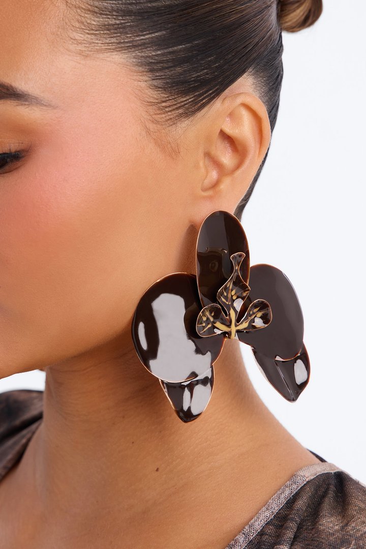 Floral Fantasy Drop Earrings - Brown