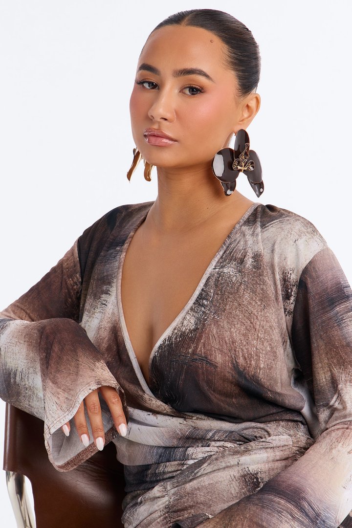 Floral Fantasy Drop Earrings - Brown