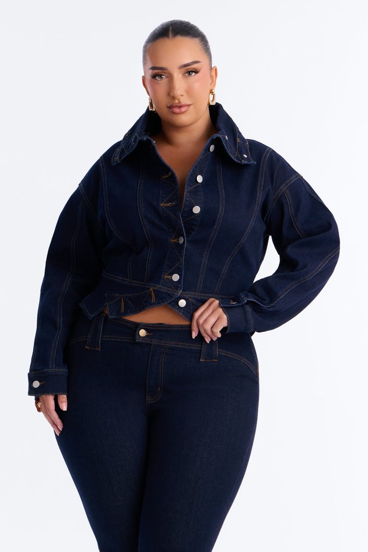 Hide You High Neck Denim Jacket - Dark Wash