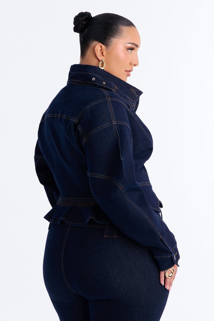 Hide You High Neck Denim Jacket - Dark Wash