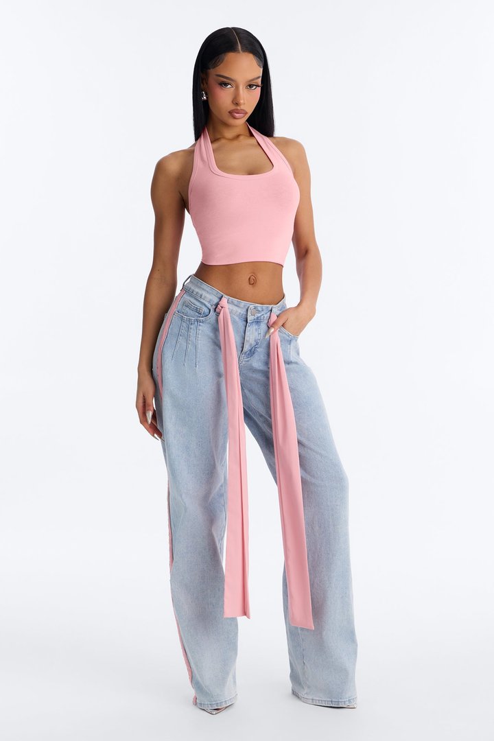 Pretty Privilege Scarves Low Rise Straight Leg Jeans - Light Wash