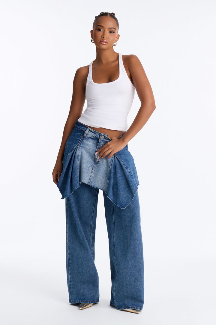 Dancing Away Straight Leg Skirt Jeans - Dark Wash