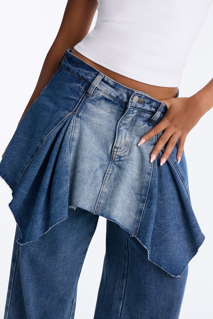 Dancing Away Straight Leg Skirt Jeans - Dark Wash