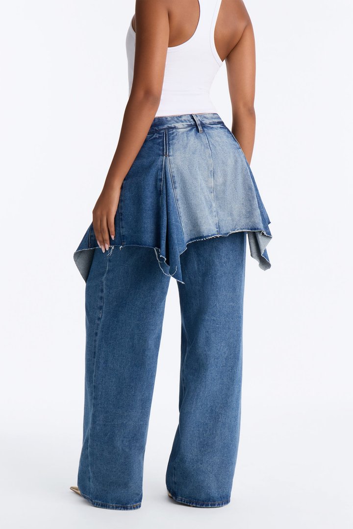 Dancing Away Straight Leg Skirt Jeans - Dark Wash