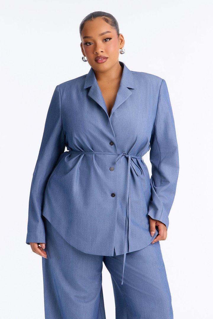 Chic Authority Blazer Pant Set - Blue