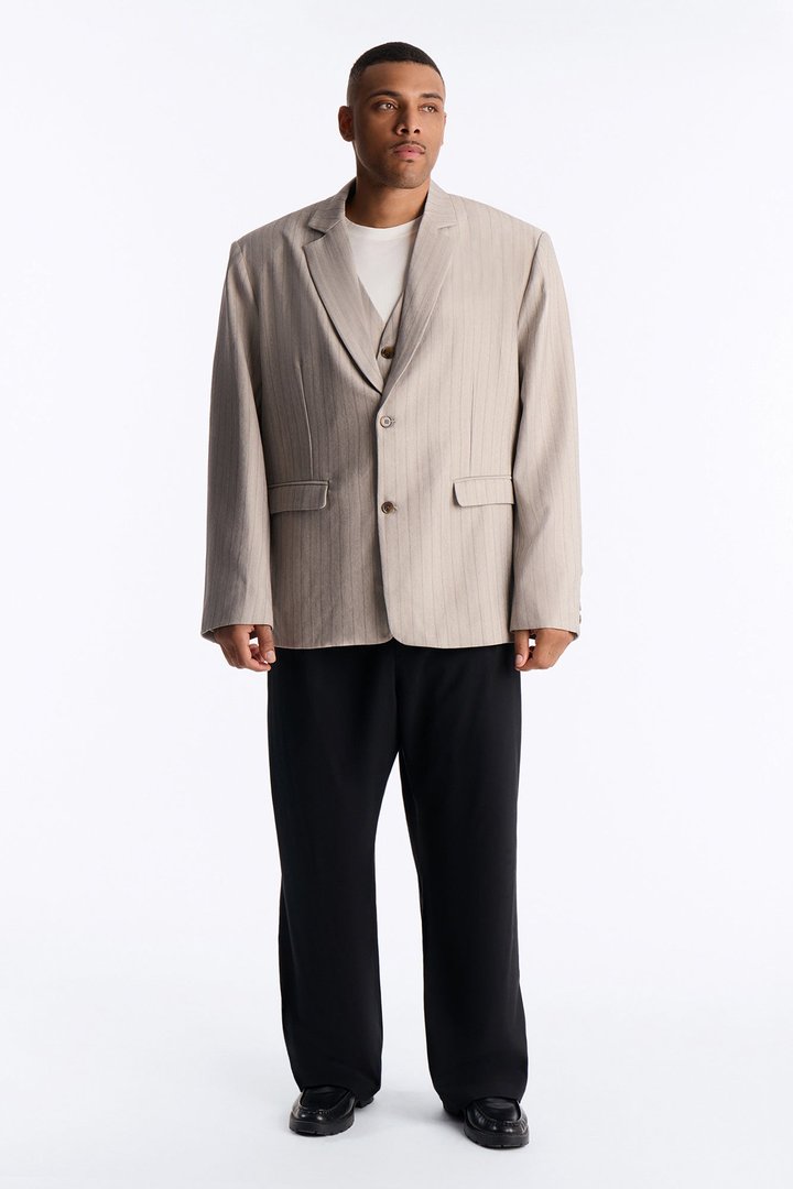 Herringbone Single Breasted Blazer - Grey