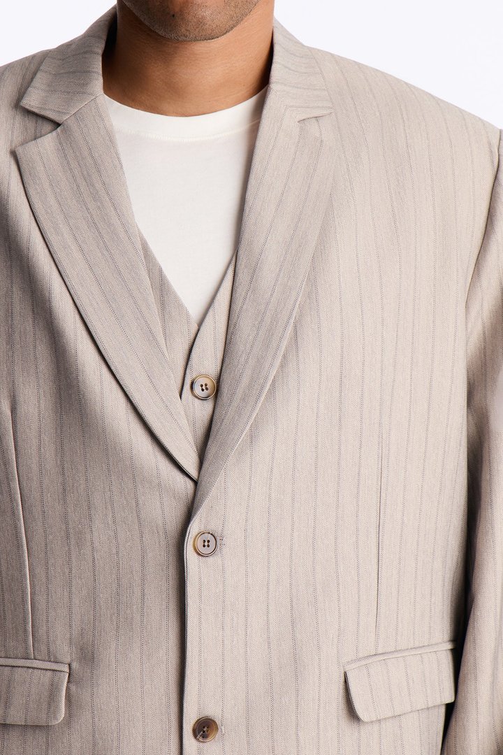 Herringbone Single Breasted Blazer - Grey